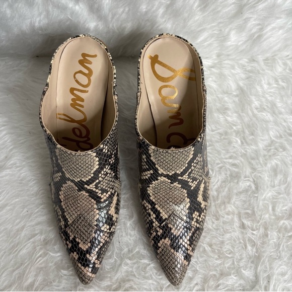 New Sam Edelman Reverie 2 Python Snake Ankle Block Pointed Mules in black 6.5 - Picture 4 of 17